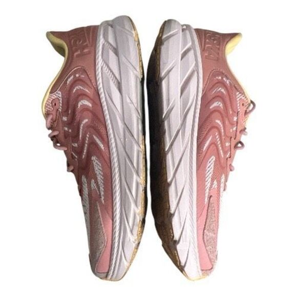 Hoka One One Clifton LS Shoes Sneakers Pink Peach Size Women 14 Men 13 Leather - Picture 6 of 13